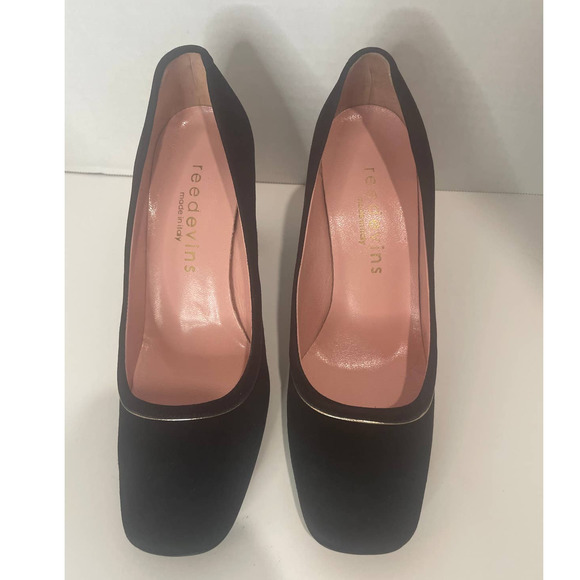 Reed Evins Black Suede Piped Pump Women's Heels 6M New in Box - Picture 4 of 12